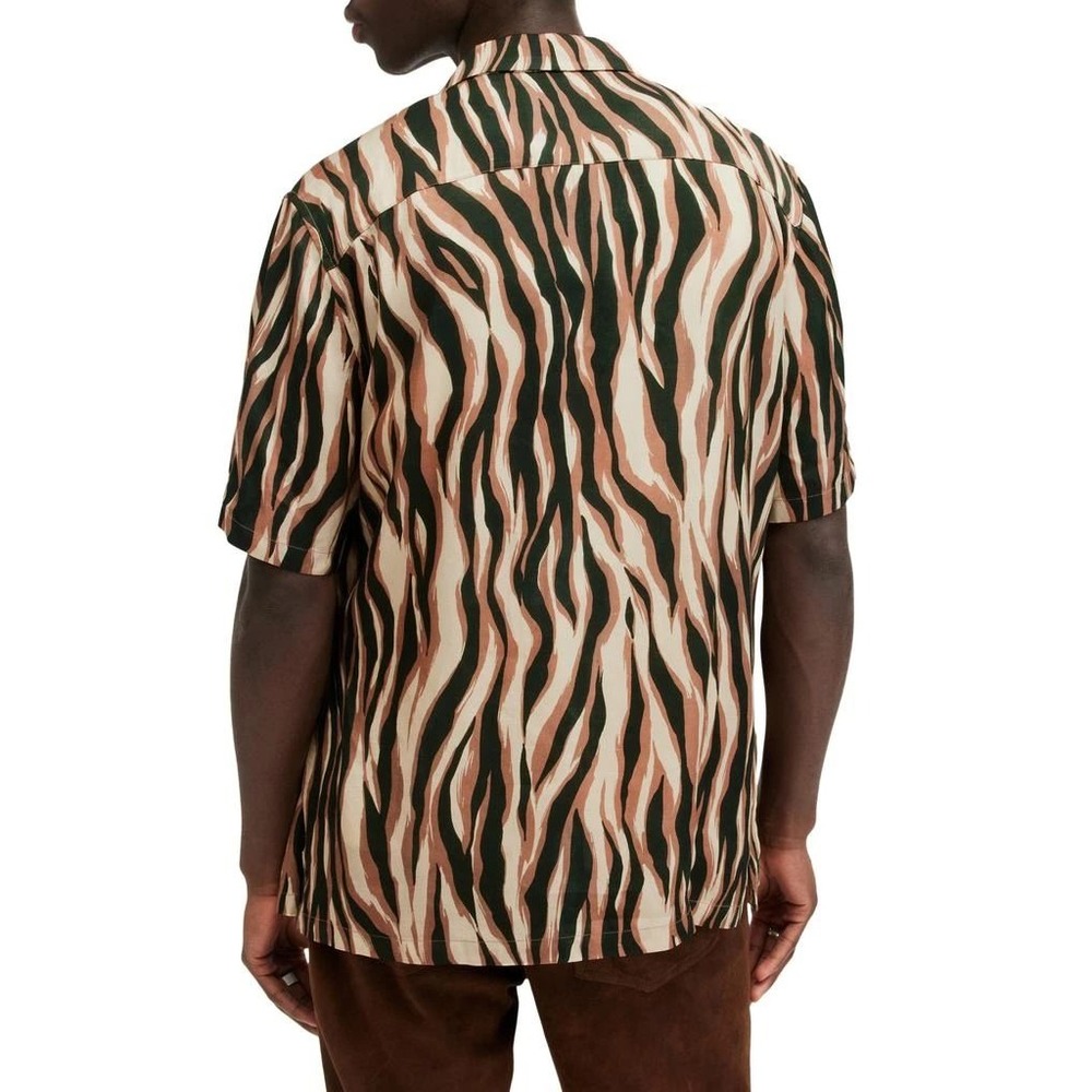 $199 NWT AllSaints Fired Camp Shirt Mens XS Brown Tiger Animal Print - Picture 3 of 11